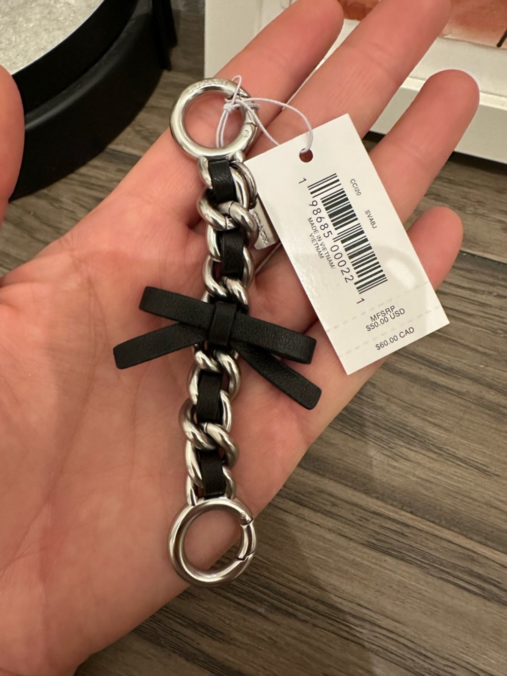 NWT Coach Bow Strap Extender Leather CCI20 Silver /Black
